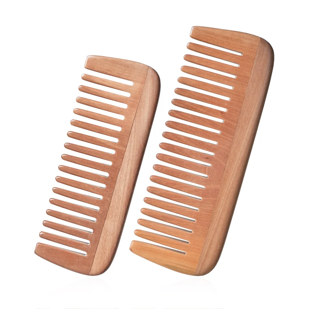 

Hot Selling Private Label Fine Polished Natural Massage Wide Tooth Wooden Hair Comb