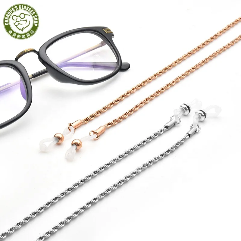 

New Style Silver Stainless Steel Neck Spectacle Eyewear Sunglass Retainer Strap Metal Glasses Chain Holder Gold Plated Chains, Gold, silver