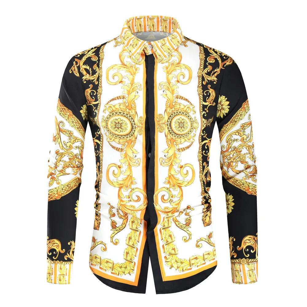

New fashion men's 3D digital printing long sleeve youth shirt temperament commuting