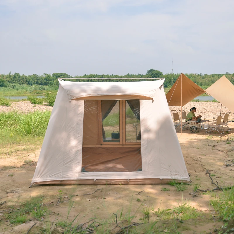 

portable cotton rain proof thickened retro 4-6 person luxury safari tent outdoor camping, Beige