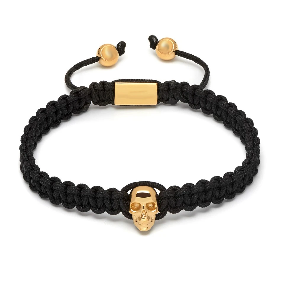 

INS HOT Sales Stylish Men Customizable Gold Skull Adjustable Woven String Cord Black Rope Braided Bracelet, Picture