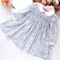 

wholesale smocked dresses girl's clothing christmas floral autumn pink flower princess children clothing wholesale boutiques