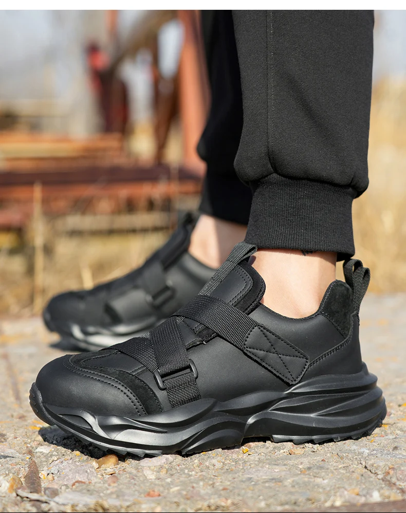 Hot Selling No Lace  Steel Toe  Light Weight Sport Men's Black Work Safety Shoes