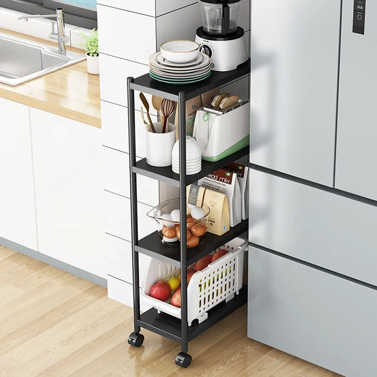 

Factory Outlet Three layers Movable Metal Multilayer Kitchen Shelves, Black