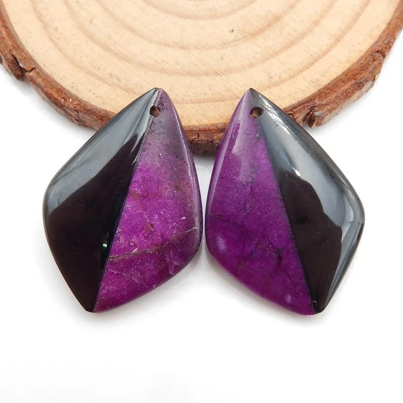 

Earring Bead Natural GemstoneJewelry Purple Stone and Obsidian Intarsia Gemstone Earring Bead, , 6.7g