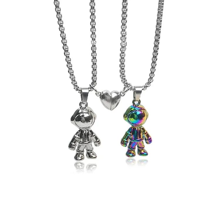 

Stainless Steel Chain Spaceman Robot Pendant Necklaces Jewelry for Couple Men Women Astronaut Magnetic Necklace