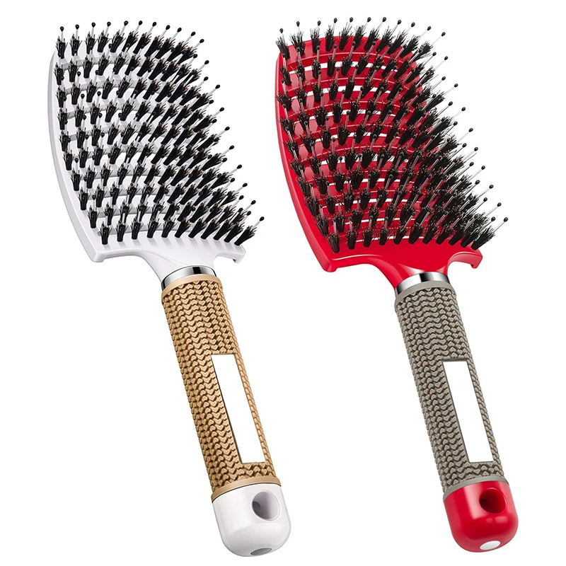 

Masterlee hot sale nylon npar bristle brush rubber handle vent comb Curved hair straightening brush, Mix color