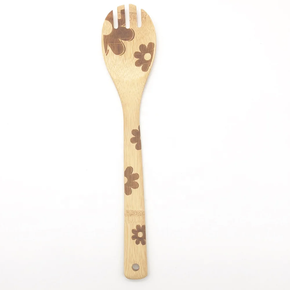 

hot selling embossing flowers bamboo fiber spoon forks, Natural