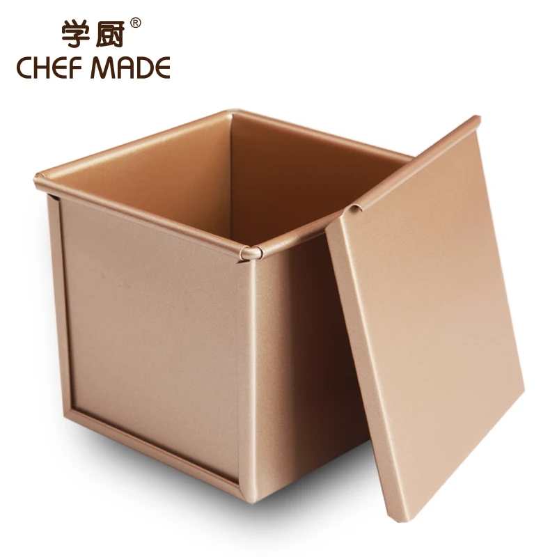 

CHEFMADE Ecofriendly Carbon Steel Non Stick Square Mini Loaf Pan Cake Pan With Cover, Champagne gold