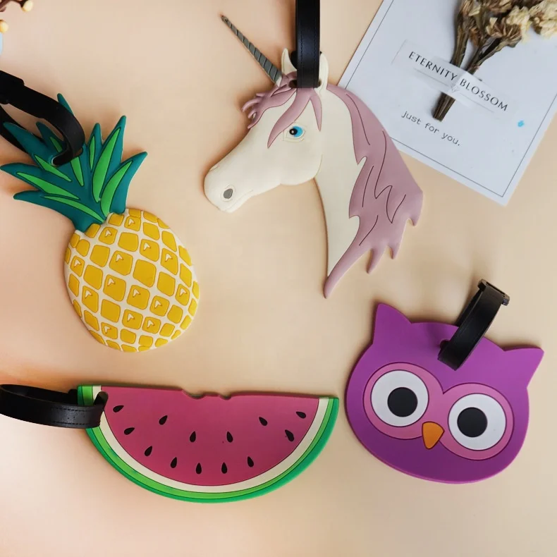 

Wholesale Cute Unicorn Pineapple Owl And Watermelon Travel Silicone Luggage Tag PVC Luggage Tag, Colorful color