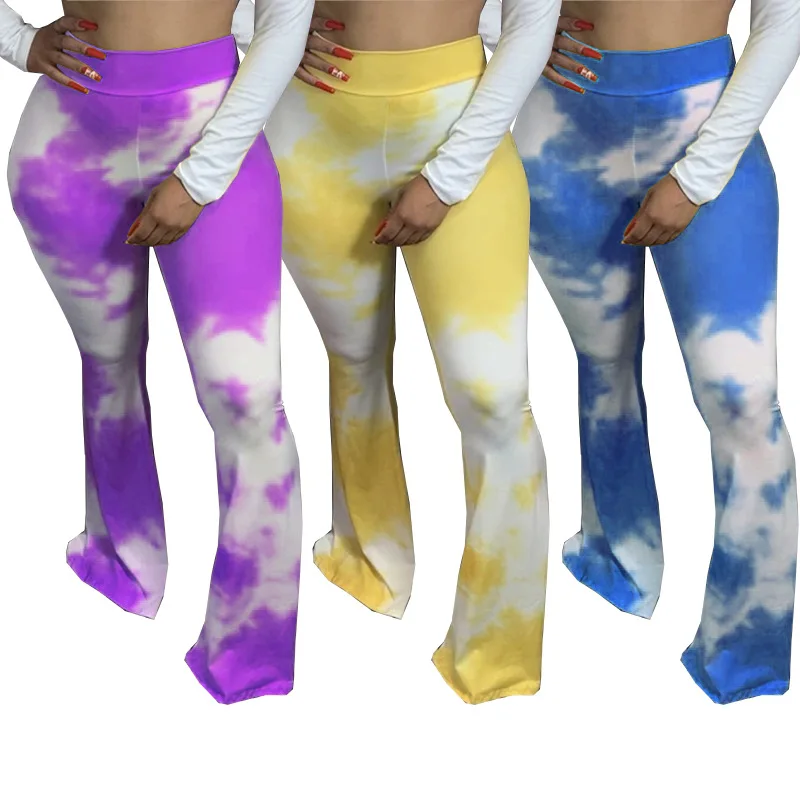 

FM-Q7014 New style trousers tie-dye sexy casual skinny flare pants 2020 high waist flares trousers, As pictures