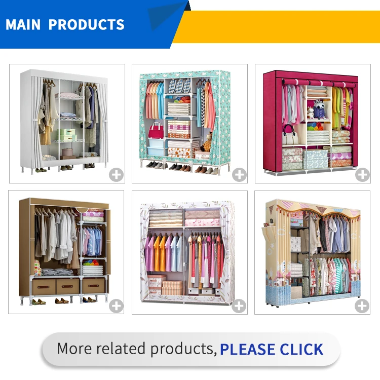 Portable Folding Cheap Simple 3 Door Fabric Cloth Storage Wardrobe