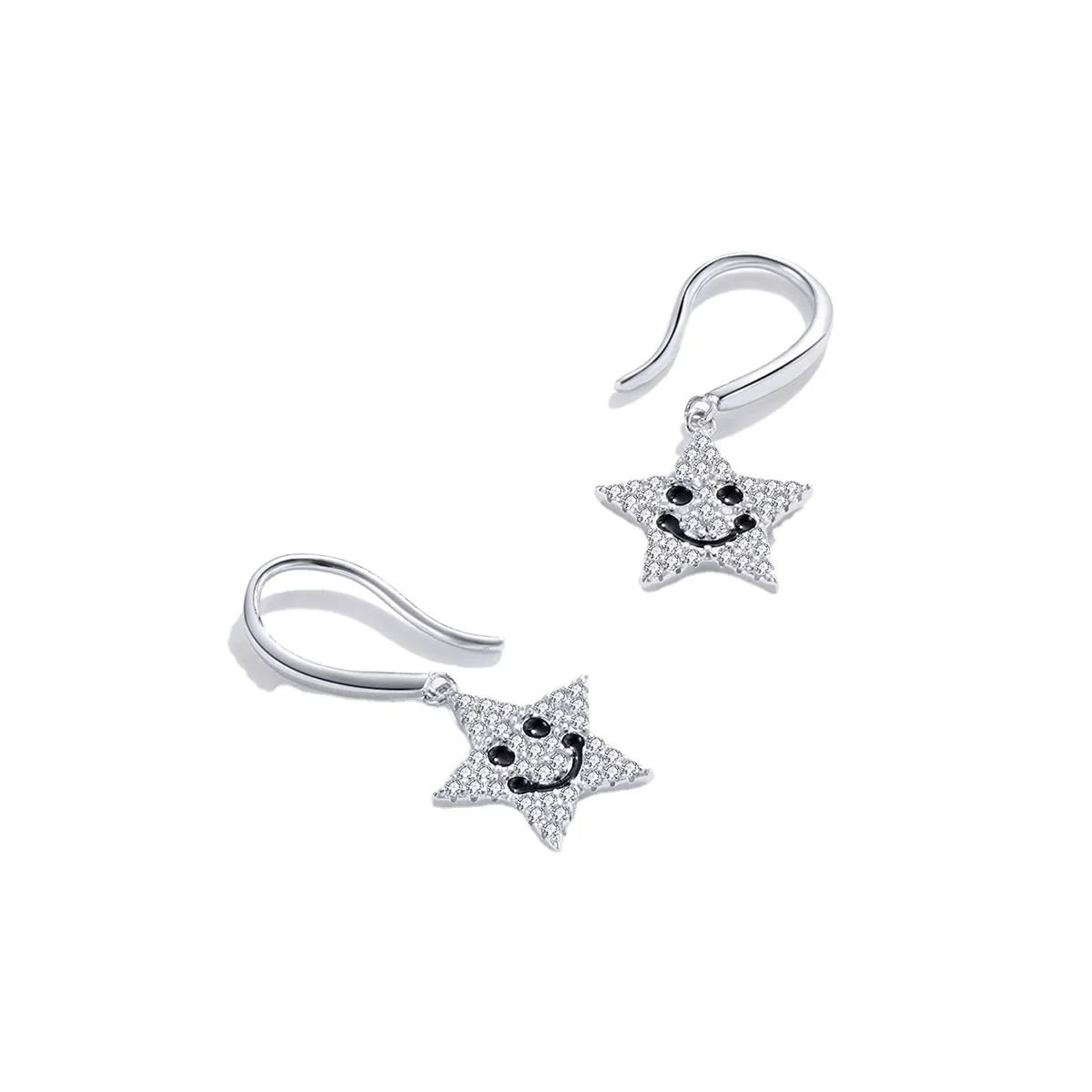 

Fine Fashion Jewelry 925 Sterling Silver Drop Smile Face Star Boutique Earrings