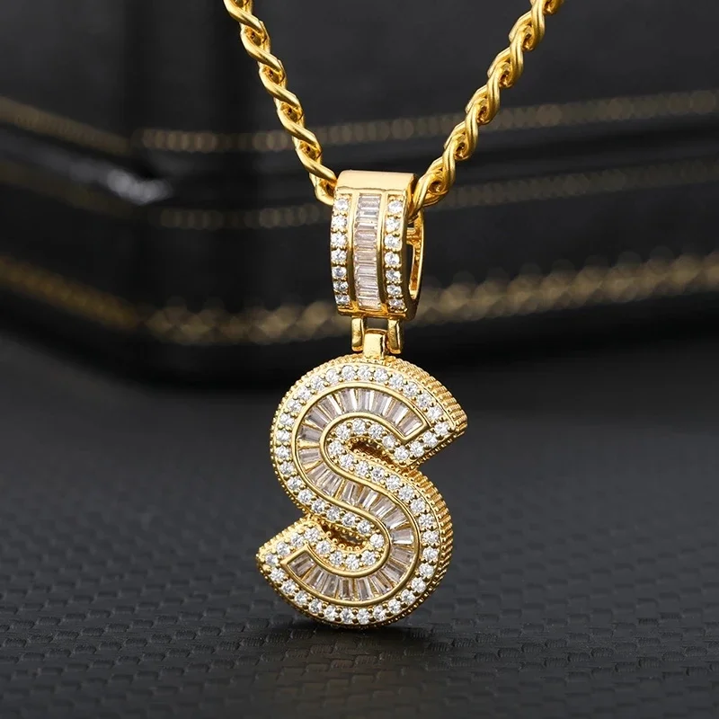 

Iced Out Cuban link Necklaces Bling Hiphop Diy Initial Baguette Necklace Personalized Letter Initial Necklace For Women, Gold/platinum