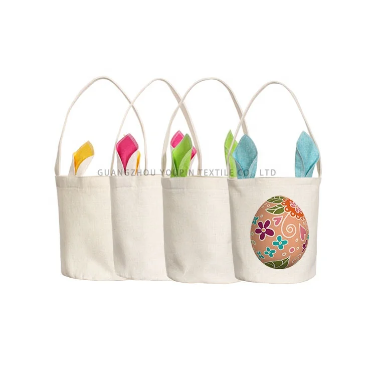 

New Arrival 2021 Creative Easter Day's Gifts Rabbit Cotton Linen Tote Bags for Sublimation, Red,yellow,blue,green