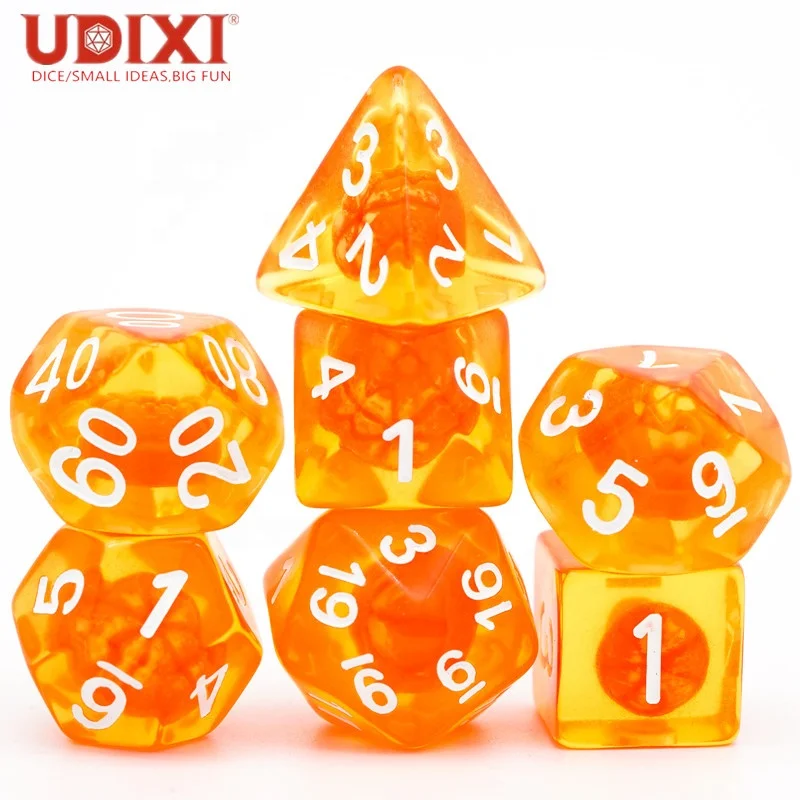 

Udixi Orange Tangerine Dice Resin Dice for DND RPG MTG Board or Card Games Role Play Dungeons and Dragons High Quality Dice Set