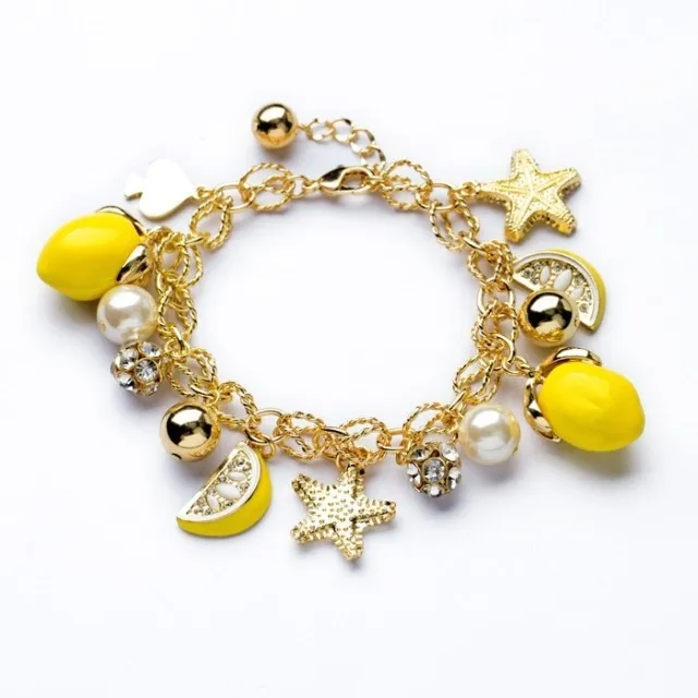 

Chain Latest Ladies Gift Fashion Metal Lady Girl Women Gold Plated Fruit Beads Pearl Starfish Lemon Charm Beach Bracelet