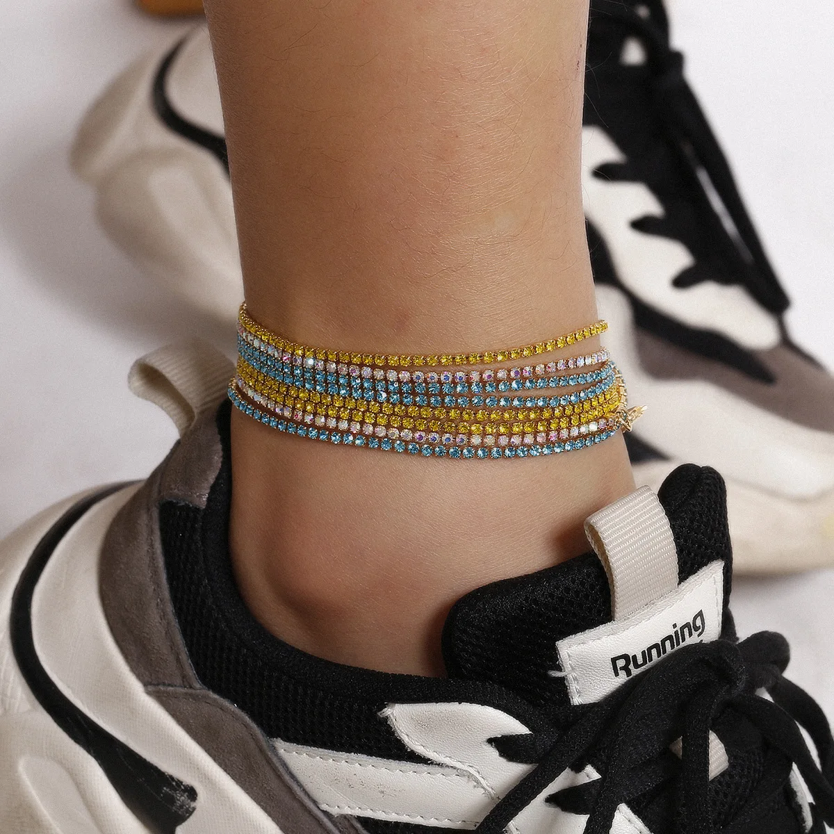 

New Arrival Shining Full Crystal Chain Anklet Ankle Bracelet Colorful Multi Layer Crystal Rhinestone Foot Chain Anklet