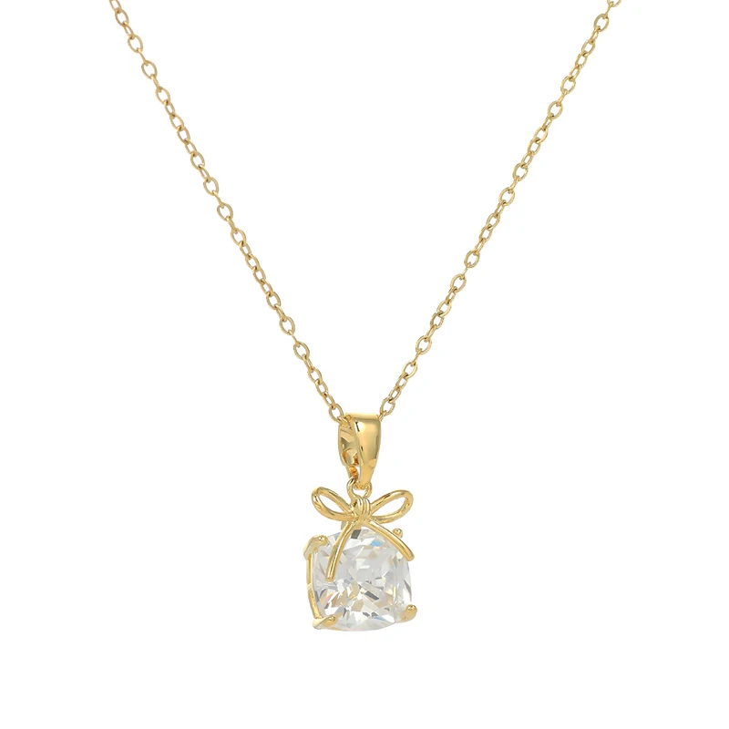 

Bowknot Zircon Necklace Women's Accessories Gold Plated Jewelry Personalized Small Pendant