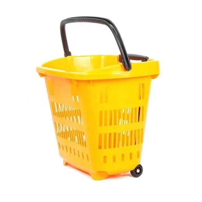 
Eco-friendly rolling plastic shopping basket with two wheels 