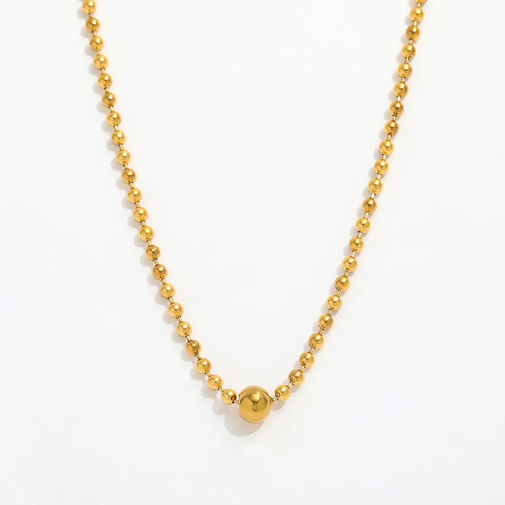 Simple 18K Gold Plated Dainty Beads String Stainless Steel Bead Pendant Necklace Tarnish Free & Waterproof  Dainty Necklace