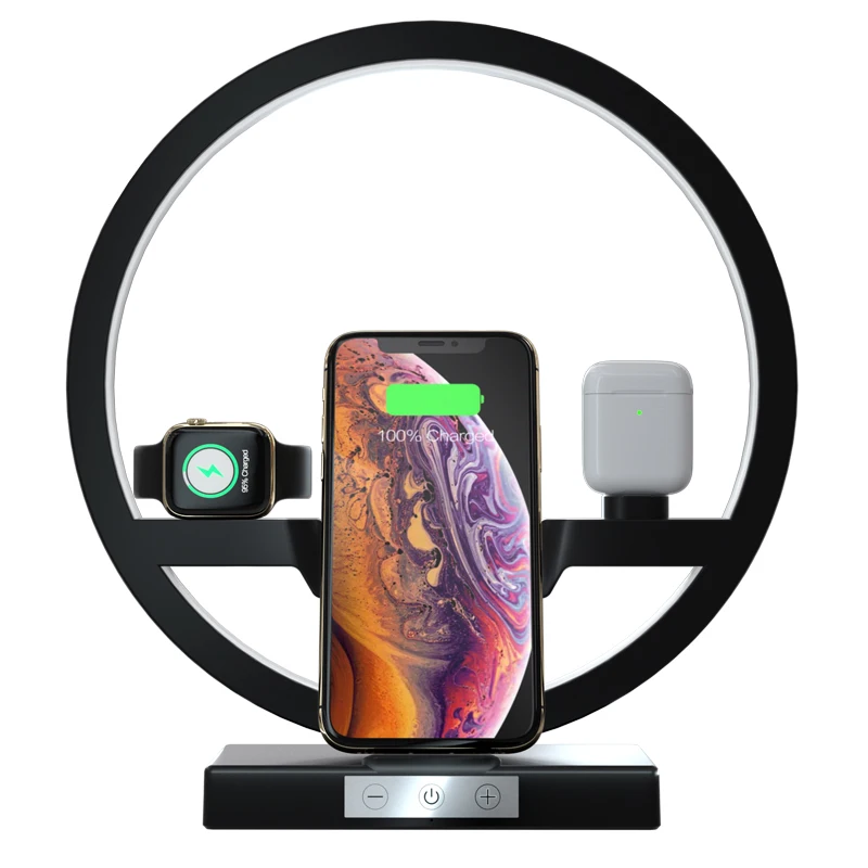 4 in1 wireless charger for iphone with Bedroom LED Night Lamp USB Wireless Charging Desk Lamp charger for apple watch