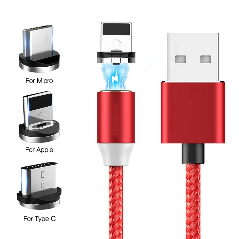 

Magnetic charging cable 3 in 1 LED Micro 8pin Type C magnetic charger USB cable for iphone 11 12 pro max Android data cable, Black/silver/gold/red/oem