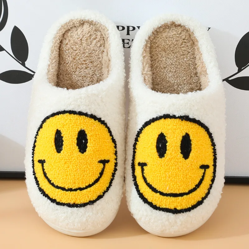 

Smiley face slippers Women sandals indoor bedroom furry designer fluffy house winter ladies happy kids fur home women slippers