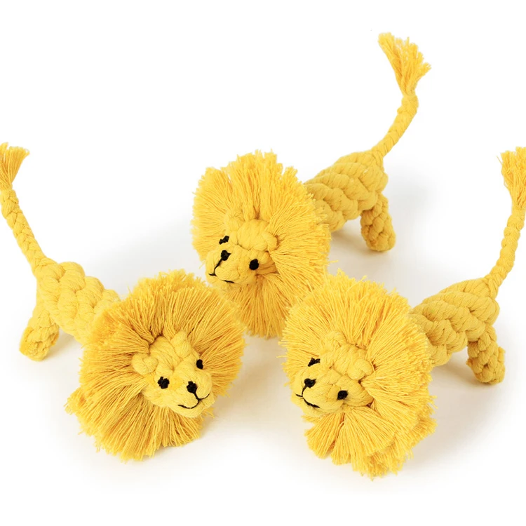 

High Quality Bite Resistant Teeth Cleaning Cotton Rope Lion Chew Knot Pet Dog Toy, Yellow