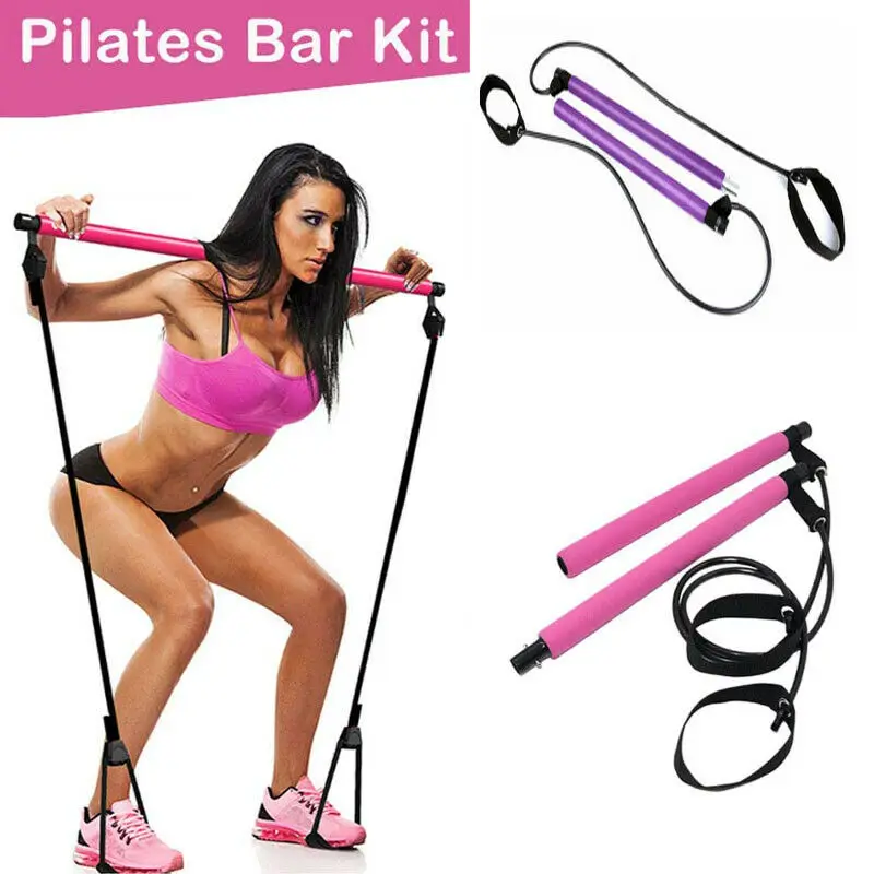 

2021 Newest Arrival Portable Pilates Fitness Exercise Bar Yoga Gym Stick w/Resistance Band