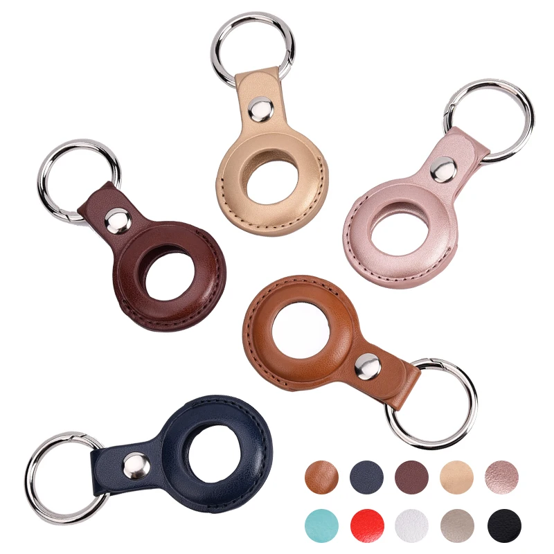 

2021 New products leather pet case dog cat collar holder protect film keychain tracker anti-lost wallet for apple airtag, 10 colors