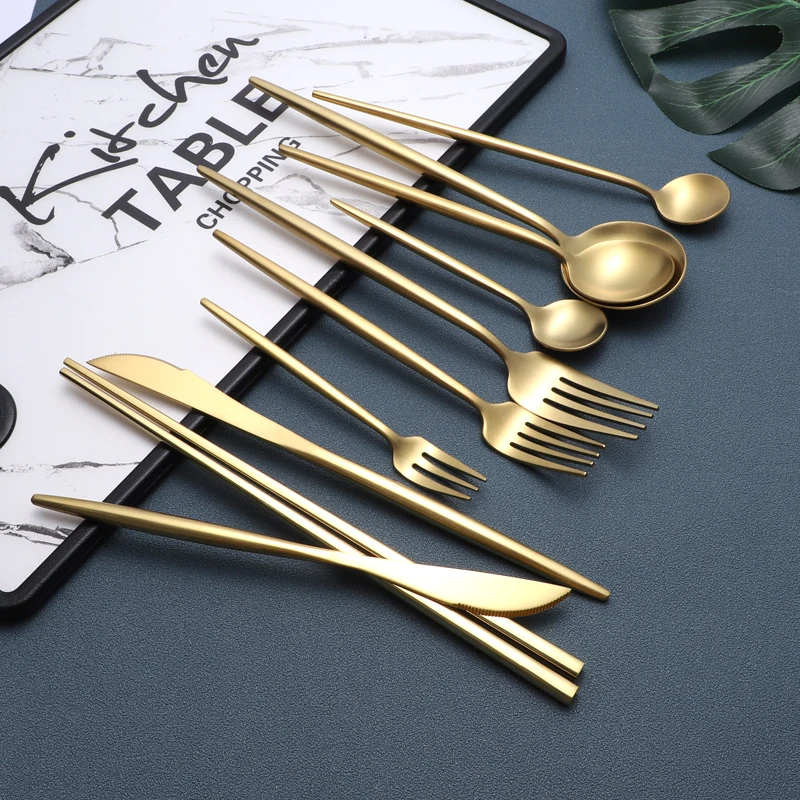 

304 Stainless Steel Brass Gold Silverware Flatware Cutlery Set Wholesale 9pcs Kitchen Forks And Spoon Manufacturer, Silver/gold/rose gold/champagne/black gold