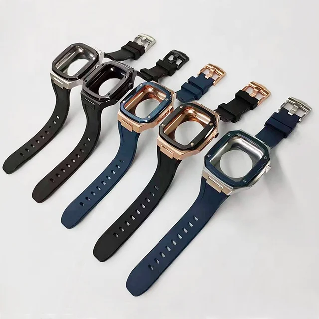 

316L Stainless steel 44mm Apple Watch Luxury Case Rubber Material Band For Apple Iwatch Series 4/5/6, Any color is ok