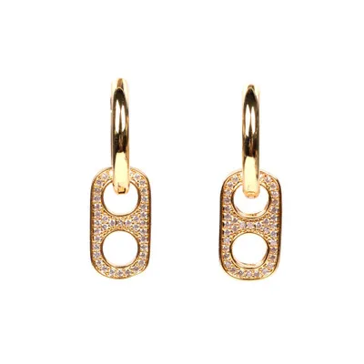 

Ins Creative Bling Zirconia Pig Nose Clip on Hoop Earrings Gold Plated CZ Crystal Two Hollow Circles Dangle Earrings For Women