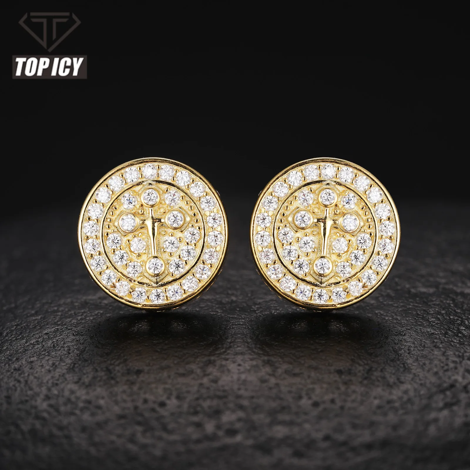 Iced Out Circle Shape VVS Moissanite Cross Stud Earrings 925 Sterling Silver Luxury Pass Diamond Tester Earrings