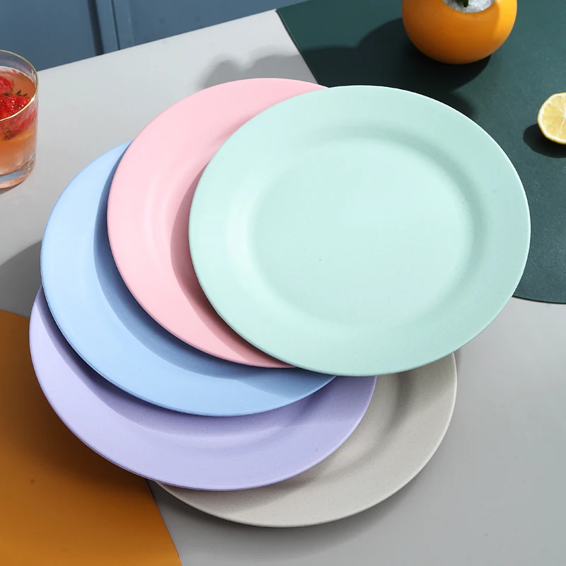 

Eco Friendly Reusable Biodegradable Tableware Dishes & Plates Wheat Straw Dinnerware Plastic Plate Set, Blue.pink.white.purple.green