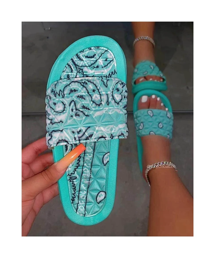 

Summer new flat-bottom printed 2021 women slippers soft flip flops
