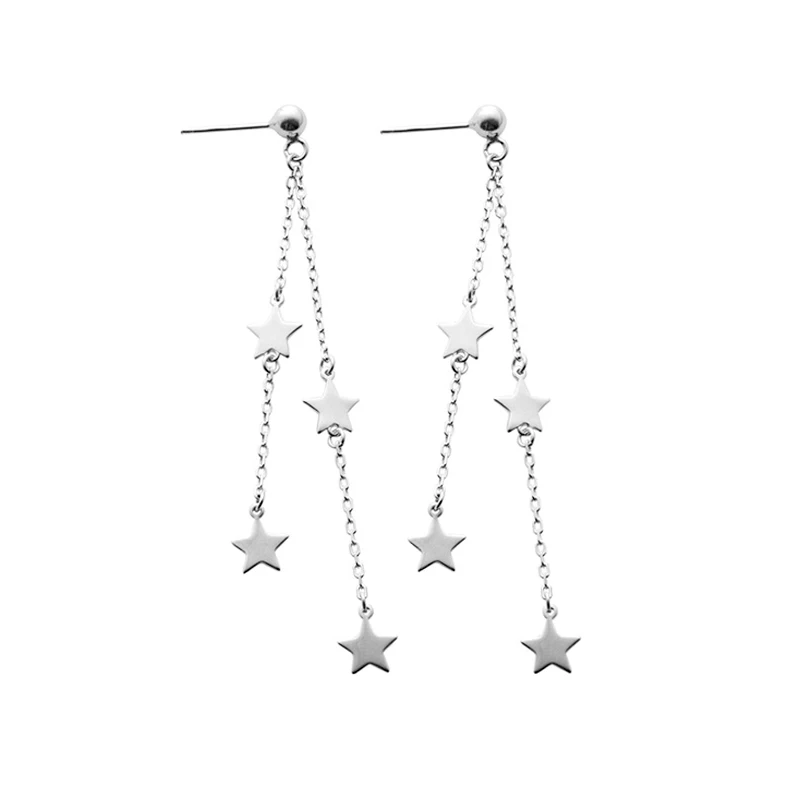 

E1458 New 2021 Jewery Sterling Silver 925 Star Korean Version Of Mori Ear Chain Pentastar Tassel Long Earrings