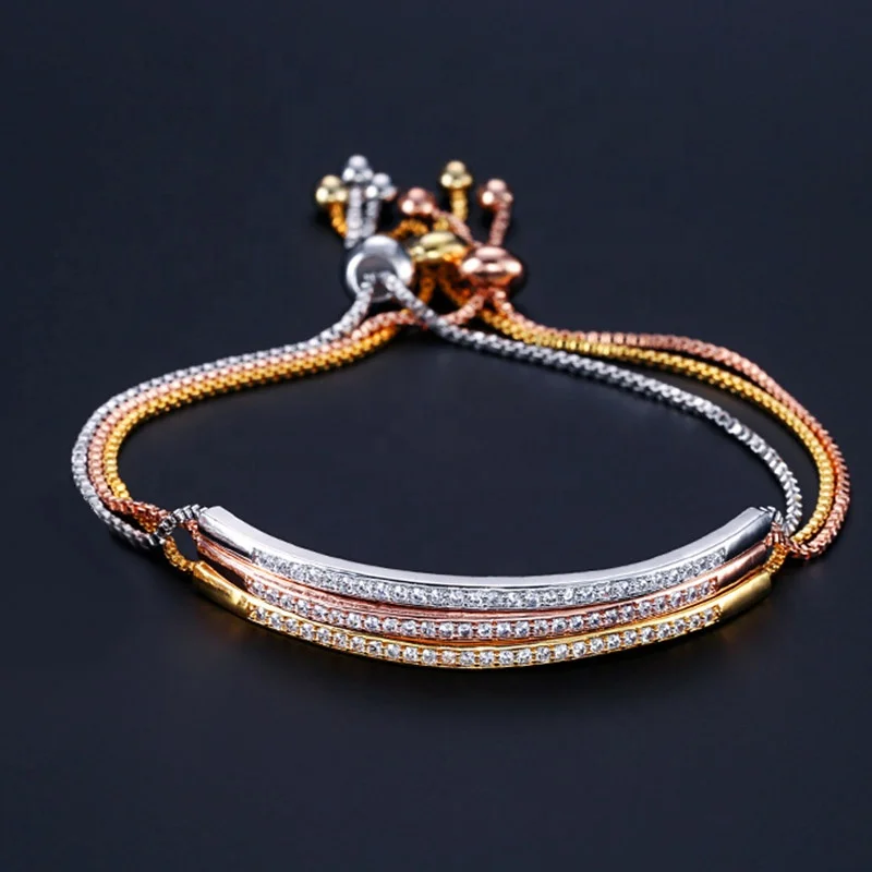 

Fashion gold silver rose gold  thin chain charm bracelet Girl cubic zirconia Bracelets for women Jewelry