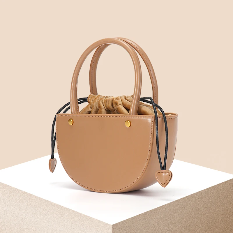 

New Material Suede inside Bucket Women's Handbag Luxury Style Fashion Shoulder Bag Contrast Color All-match Lady Messenger