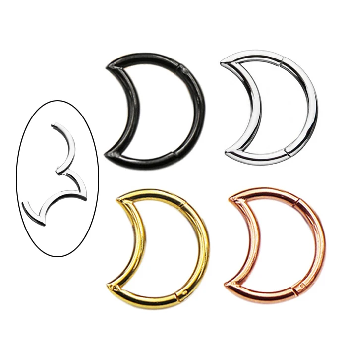 

316l Stainless Steel Crescent Moon Shaped Hinged Clicker Septum Segment Ring