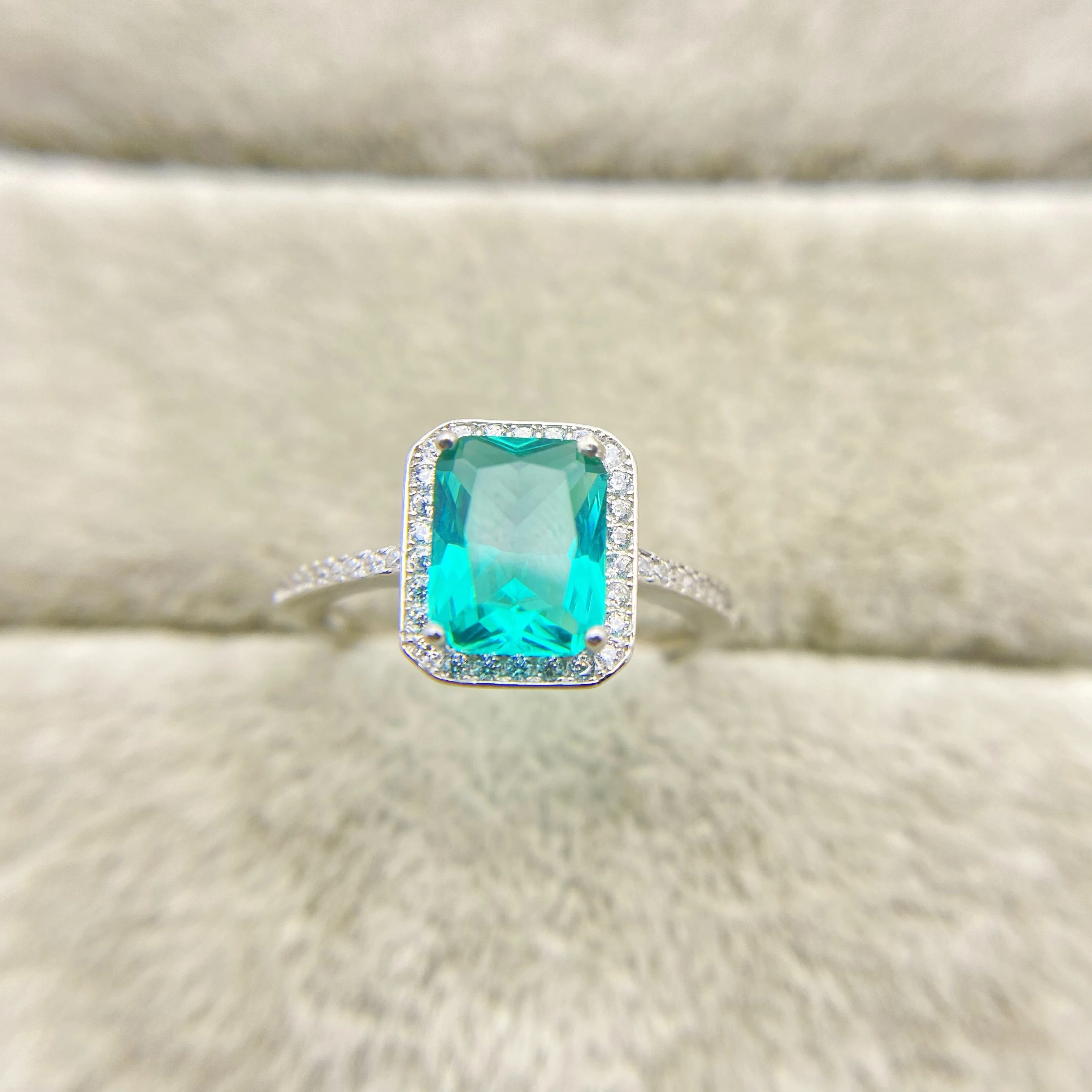 

European and American S925 silver rectangular Turquoise gem simple fashion retro Ring Jewelry women's gift