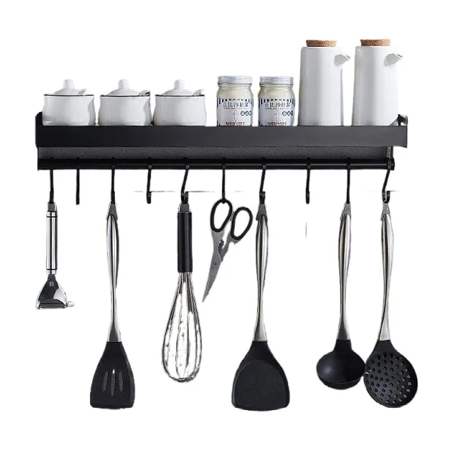 

Top sale guaranteed quality wall shelf storage rack Nordic black kitchen shelf storage rack, Black/silver