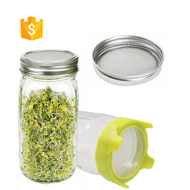

Wide mouth mason jar Filter Mesh sprouting kit Stainless Steel seed Sprouting Lids, Transparent,silver