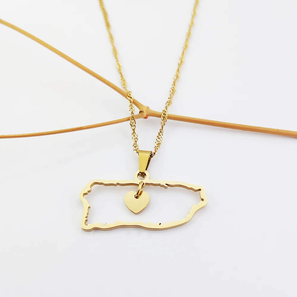 

Puerto Rico Map Necklace Custom Outline Necklace Heart Joyeria De Oro Laminado Puerto Rico Necklace Productos Novedosos 2021