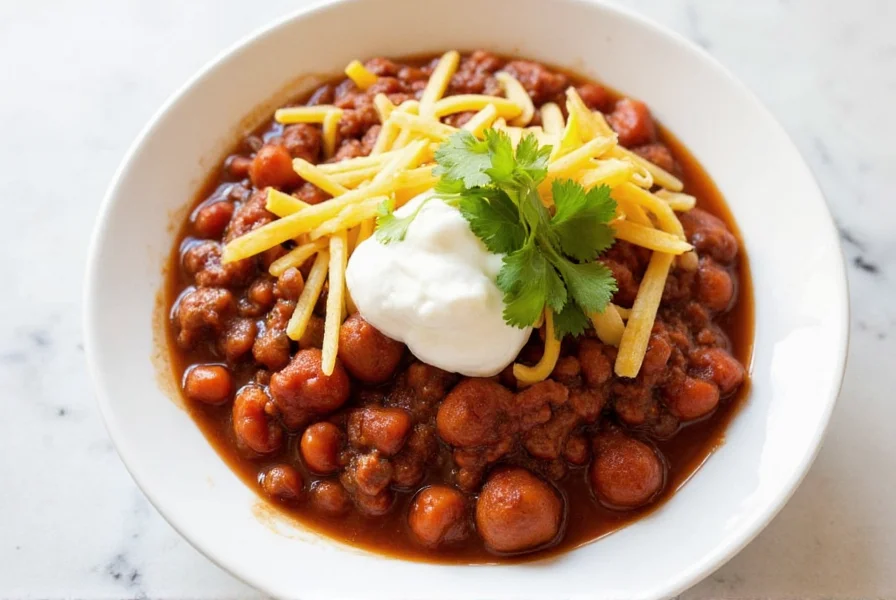 Trisha Yearwood's Slow Cooker Chili in Schüssel mit Toppings