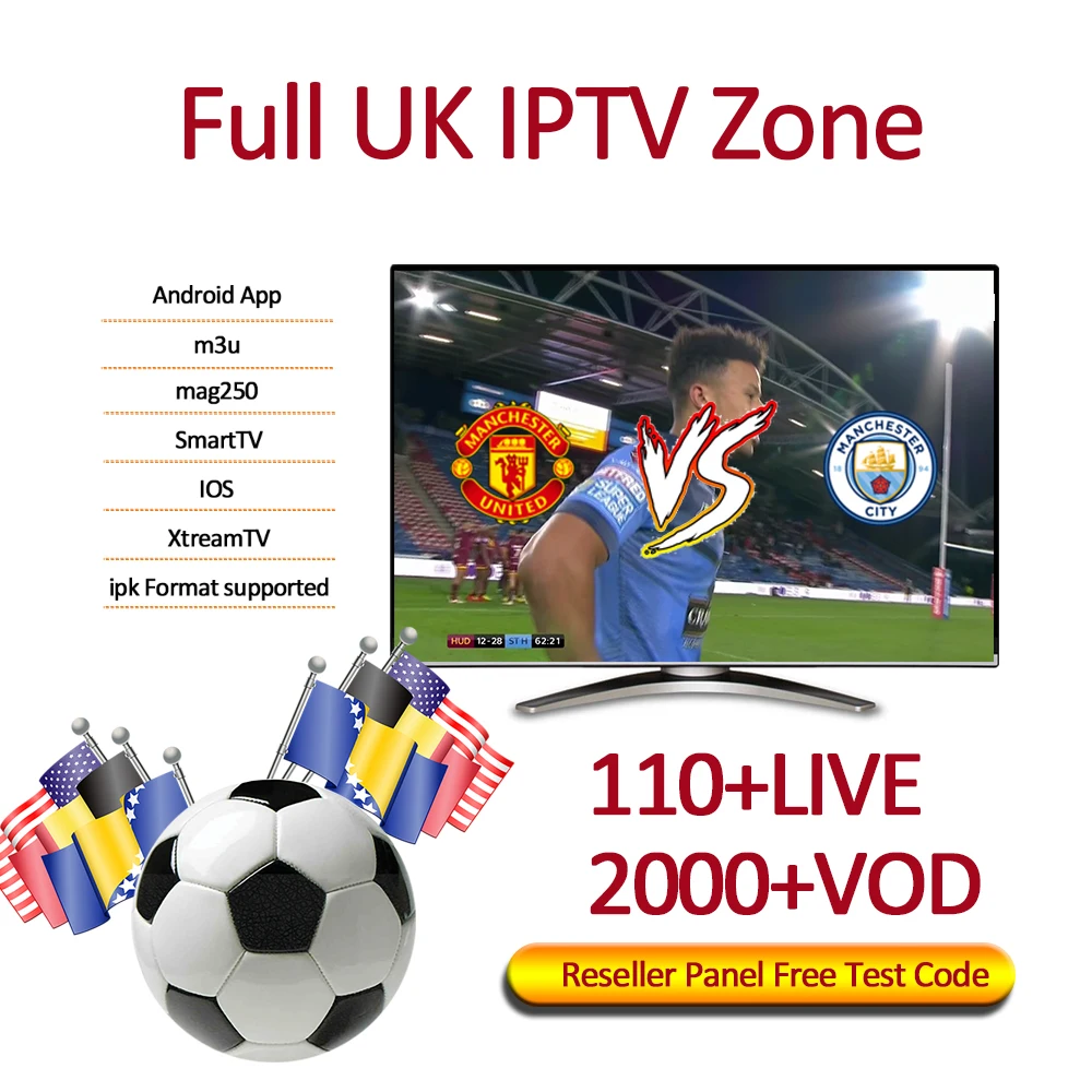 1 months 3months UK Hot Sell Best 1000+Live/5500+Vod With Full HD Good Vision IPTV Reseler Panel m3u trial free test code