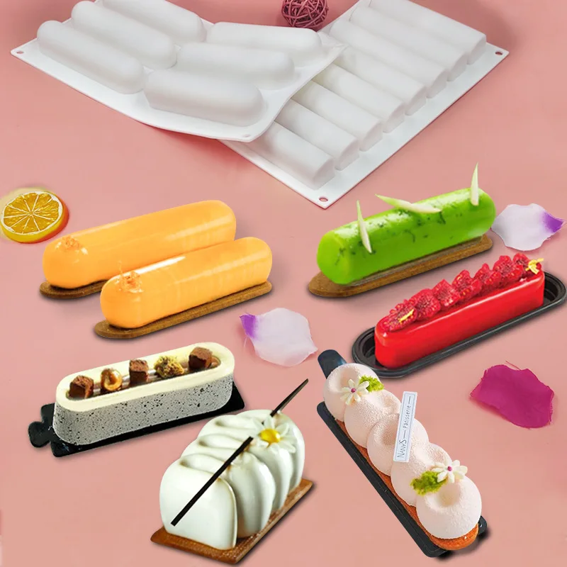 

DUMO 6-8 Cavity Long Strips Silicone Biscuit Stick Tray Cookie Chocolate Candy Cake Silicone Tray Rectangle Mousse Cake Mold