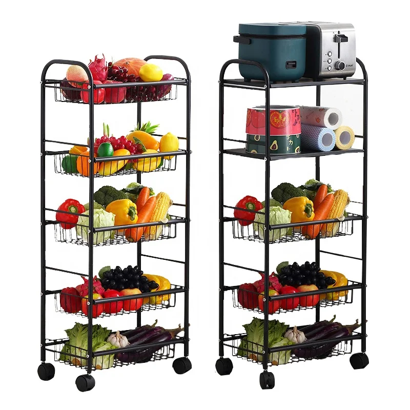 

Living Room Kitchen Stainless Steel Multi-layer Food Vegetable And Fruit Shelf Rack, Black