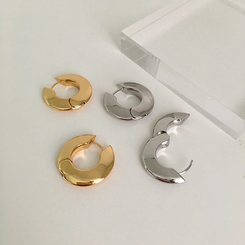 

Flat Wide Chunky Hoop Earrings Circle Solid Gold Plated Earrings for Women Metal Simple Plain Vintage Minimalist Jewelry 2021, Gold/silver